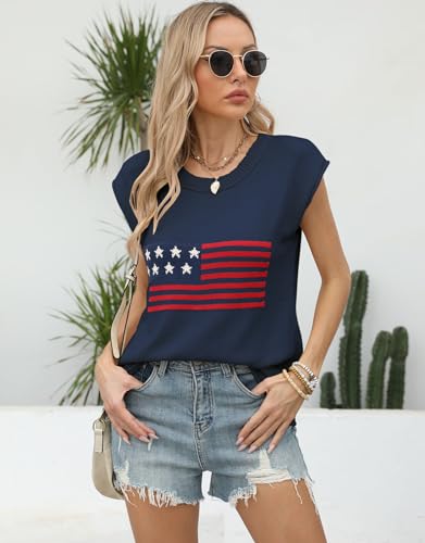 Image of Women's American Flag Lightweight Knit Crewneck Cap Sleeve Sweater Vest Top