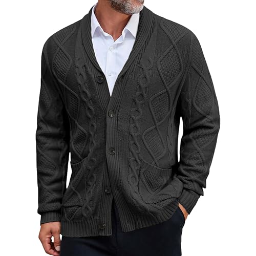 Mens Classic Texture Twisting Sweater Revers Collar Button Knit Outerwear Threaded Elastic Cuffs Hem Knitwear