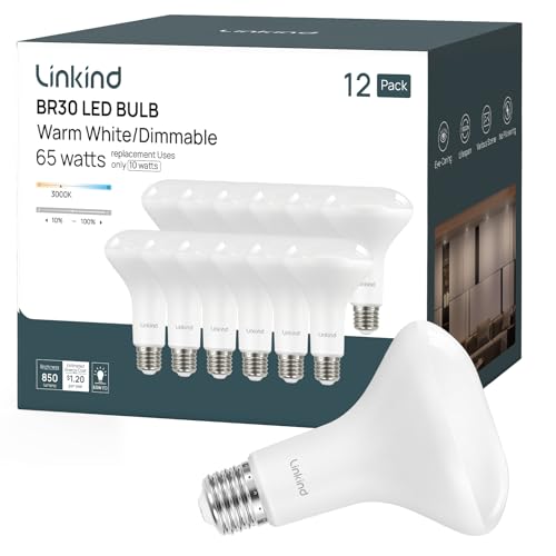 Image of Linkind 12-Pack BR30 LED Flood Light Bulbs Indoor, 10W=65W 850 Lumens 3000K