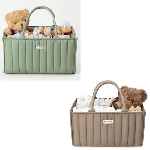 Image of Blissful Diary Baby Diaper Caddy Organizer Mocha Brown + Sage Green