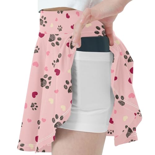 Girls Skorts High Waist Athletic Skirts with Shorts Dog Paw Print Stretchy Teens Performance Tennis2