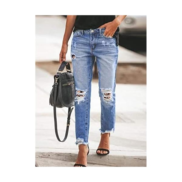 Sidefeel-Womens-Loose-Boyfriend-Jeans-Stretchy-Ripped-Distressed-Denim-Pants-S-2XL Sidefeel Women Loose Floral Patchwork Destroyed Mid-Waist Jeans Denim Pants Large Black