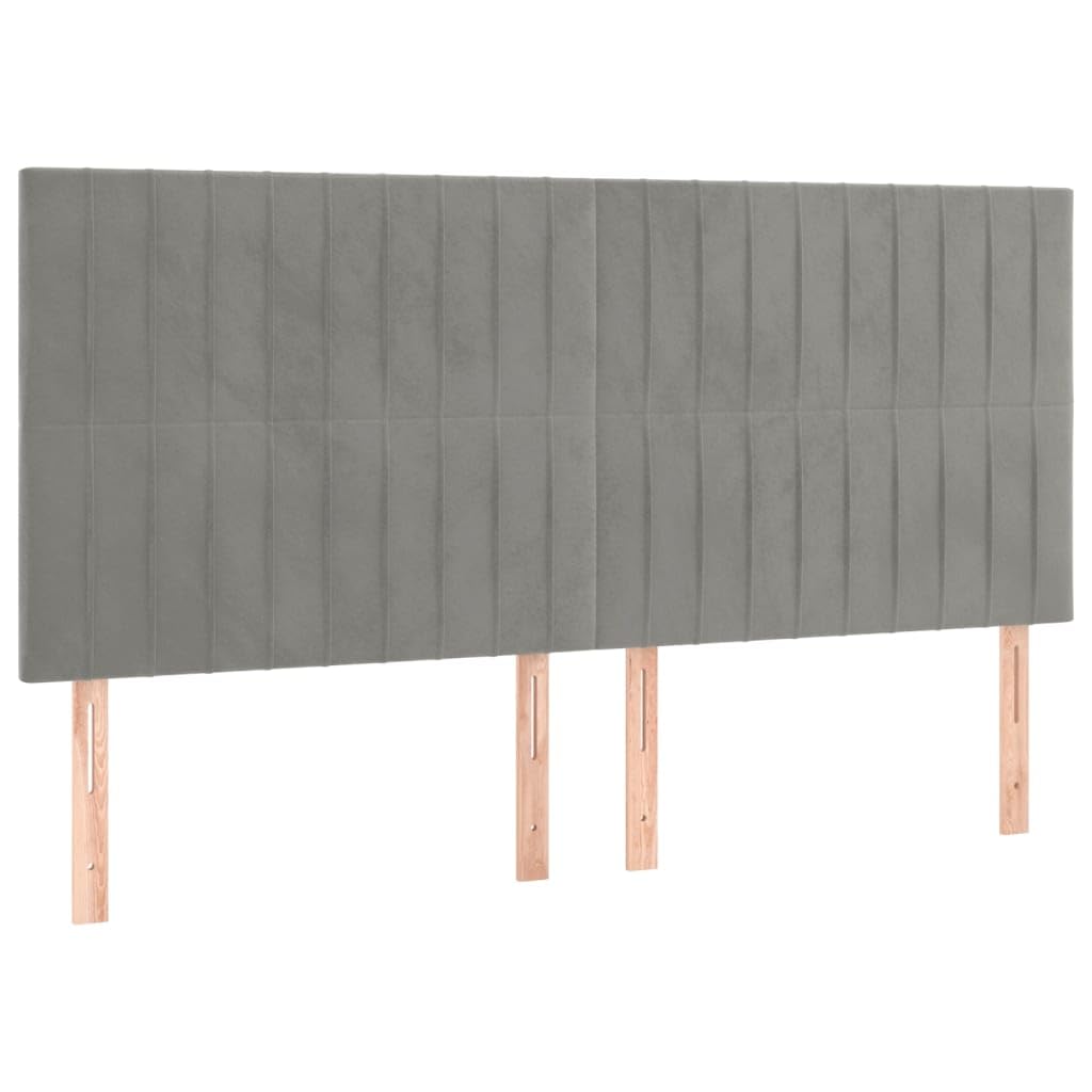 Zagłówek do łóżka, łóżko podwójne, łóżko kontynentalne z materacem jasnoszarym, 200 x 200 cm, aksamitne, nadaje się do pokoju rodzinnego