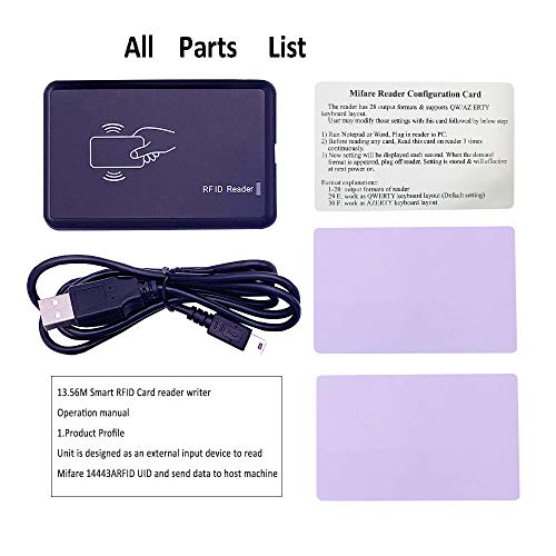 FissaiD RFID Reader Writer 13.56M Mifare 14443A USB Reader Reades Ntag S50 S70 Desfire EVx 4/7 Byte UID for Android Linux iOS Winx, S50/S70 Writer for Winx +2 Mifare Cards