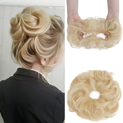 Elailite Hair Buns Scrunchy Updo HairPiece Hair Extensions Donut Chignons, 100% Real Remy Human VOLUMINOUS Curly Wavy Messy