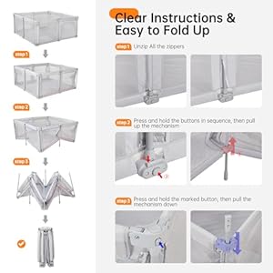 Baby playpenfoldable portable playpen for babies and toddlers59x59play pen with zipper doorbaby play pen indoor outdoor baby fence play area collapsible play yard with travel baglight grey  urban country home decor