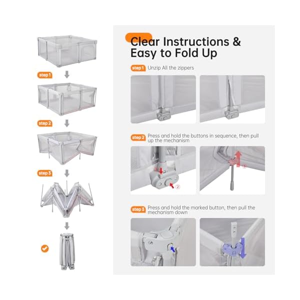 Baby playpenfoldable portable playpen for babies and toddlers59x59play pen with zipper doorbaby play pen indoor outdoor baby fence play area collapsible play yard with travel baglight grey  urban country home decor