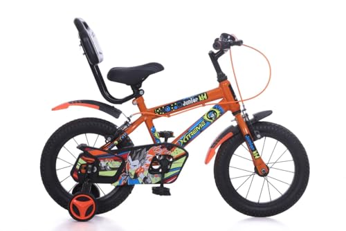 Image of JUNIOR KID 14 T Kids Cycle with Sides -Balance Wheel & Back Rest Seat | 10 Inch Frame | Steel Rim | Ideal for 3 to 6 Years Boy's & Girl's (Orange)