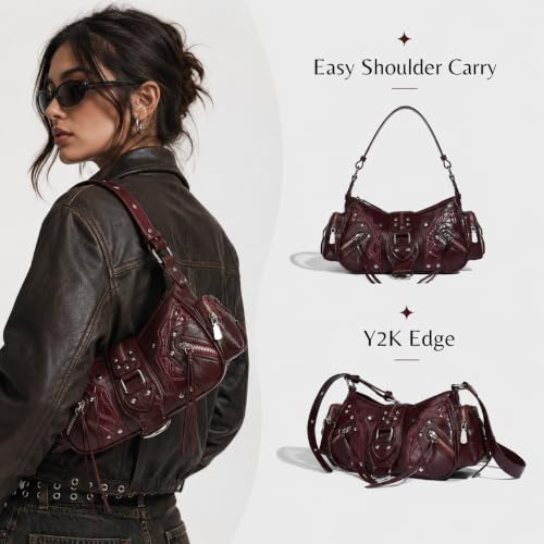 Image of Shoulder Purse for Women, Leather Women's Handbag Y2k Aesthetic Coquette Shoulder Bag Hobo Punk Trendy Ladies Purse