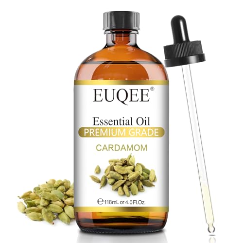 EUQEE Cardamon Essential Oil 118 ml Large Bottle Premium Cardamon Oil with Glass Dropper Great for Diffusers Candle & Soap Making-4oz