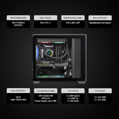 Image of Thermaltake TR300; Preinstalled 6.0 inch LCD Screen; Mid Tower; 1x120mm PWM Fan Included; ATX /mATX /mITX Support; 360mm Radiator Support; 410mm GPU Clearance; Black; CA-11M-00M1WN-01