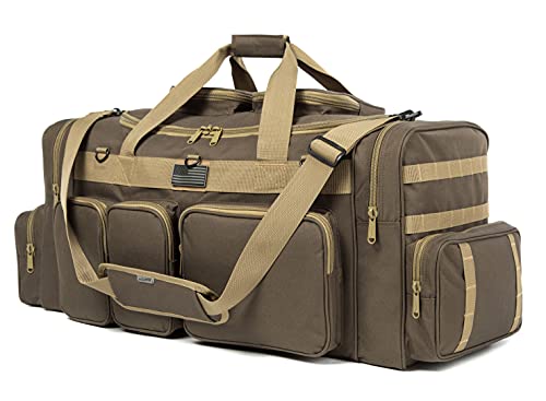 K-Cliffs Tactical Range Duffel Heavy Duty Large Gear Duffle Durable Quality Travel Sports Gym Equipment Bag Military Molle with Lockable Zippers with US Flag Patch 33 Inch Khaki