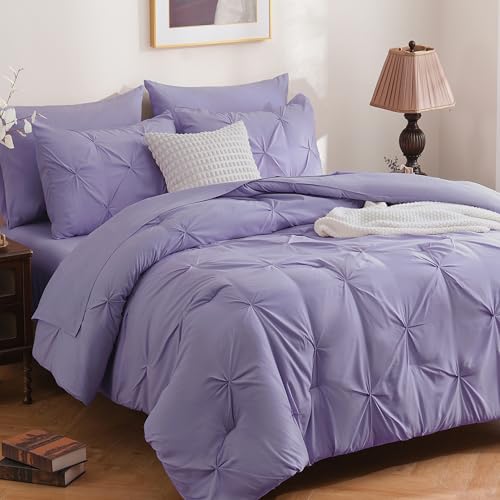 DOWNCOOL Full Size Comforter Sets, 7 Pieces Lavender Purple Bed in a Bag