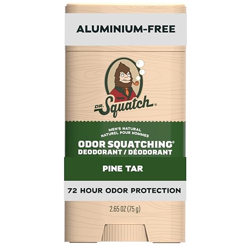 Dr. Squatch Natural Mens Deodorant Aluminium Free Natural Deodorant Men with Charcoal & Postbiotics for 72-Hour Odor Protection Pine Tar 75g
