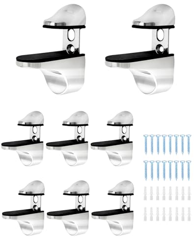 QWORK Adjustable Glass Shelf Bracket, 8 Pack Wall Mounted Metal Glass Shelf Support