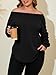 Beautife Women's Plus Size Tops Off Shoulder Long Sleeve Loose T Shirts Casual Curved Hem Tunics Tee Shirt Black