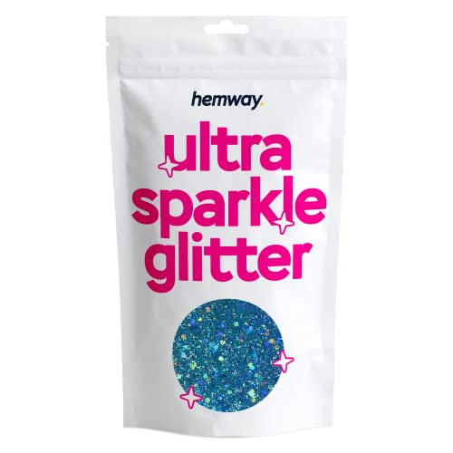 Hemway Ultra Sparkle Glitter - Mezcla De Brillo Cosmético Fino Grueso De Varios Tamaños Para El Cuerpo, La Cara, El Cabello, Los Ojos, El Festival De Artes - Holográfico Azul Océano - 100g / 3.5oz Cover