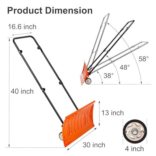 Walensee 30 Inch Metal Snow Shovel With Wheels For Driveway thumb #2