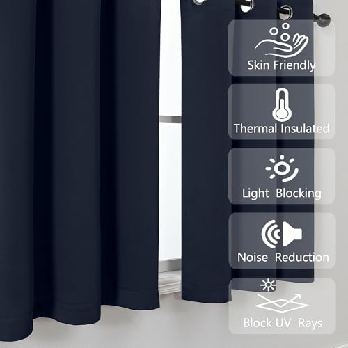 Image of Simplebrand Navy Blue Window Valance for Kitchen 14 Inches Long 2 Panels Set, Room Darkening Valance Curtains for Living Room, Grommet Short Privacy Kitchen Curtains for Bedroom Kids Room, 40Wx14L