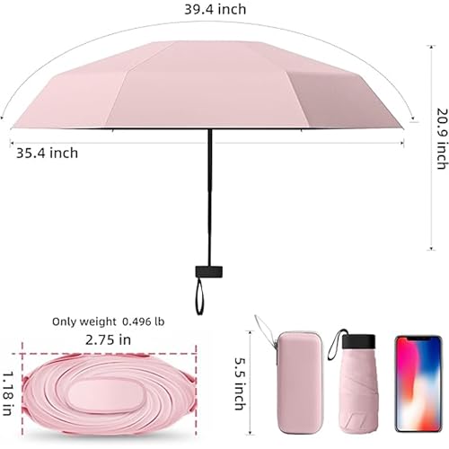 Image of REXERA Travel Mini Folding Compact Umbrella with Case, Manual Open 6 Ribs Lightweight Portable, Small Sun & Rain Pocket Umbrella for Girls and Women- Use in Rain & Summer