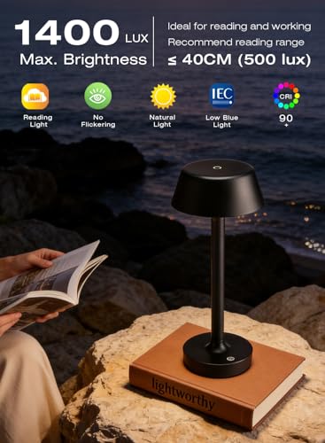 Cordless Rechargeable Table Lamp with Power Charger,Portable LED Desk Lamp,5000mAh Battery Operated,2700K-5700K Tunable,Stepless Dimming for Bedroom Bedside Outdoor Camping Light,Black - Image 5