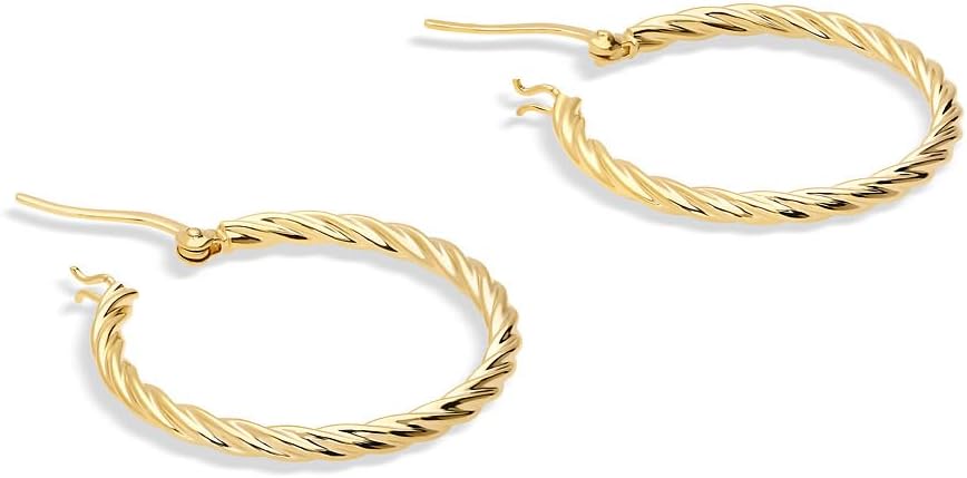 BERRICLE Sterling Silver Gold Flashed Trendy Minimalist Small/Large Hoop Earrings for Women - Statement Dome, Filigree, Twisted Cable Designs, Round/Oval Shapes