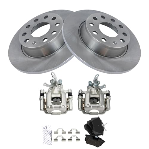 Image of TRQ Rear Brake Pad and Rotor Set Ceramic Rotors Calipers Compatible with 2012 Volkswagen Beetle 2013-2014 Jetta