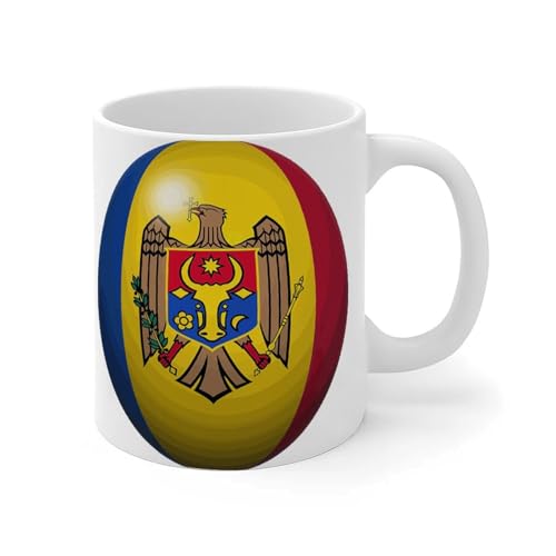 Wodevor Mug Moldavie 325 ml - Cadeau amusant - Motif drapeau - Couleur vive - Cadeau unique pour amis, famille, patrons, collègues de travail - En céramique - Blanc