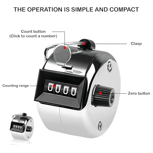 Image of GLUN Tally Counter, 4-Digit Metal Hand Finger Counter for Jaap Counter, Tasbeeh Counter, Counting, Knitting, Coaching Golf, Lap, Fishing (Pack of 1)
