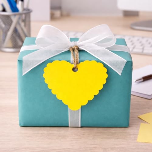 Image of CVANU Premium Gift Tags (120 Pcs) - 3 Designs Blank Hanging Tags with Pre-Punched Holes & Golden String for DIY Crafts| Gift Wrapping| Small Business & Labelling (Yellow2)