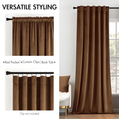 Image of MIULEE Velvet Curtains 52x96 inches 2 Panels Brown Blackout Curtains | Luxury, Bedroom Living Room, Thermal Insulated, Super Soft Window Drapes, Rod Pocket & Back Tab