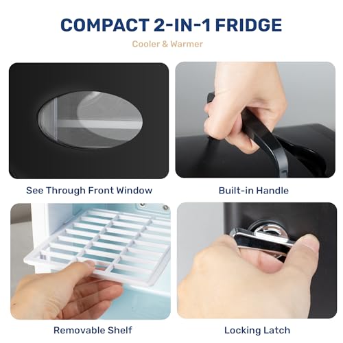 Image of HealSmart 4L Mini Fridge with Observation Window, 6 Can Capacity, Freon-Free and Portable Cooler and Warmer, Cosmetics /Food /Beverage, Black New