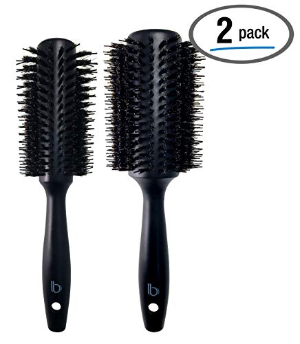 2 Pack Styling Double Bristle Wooden Round Brushes by Better Beauty Products, 1.3 inch/33mm and 1.7 inch/44mm, Styling Hairbrush with Natural Soft Boar and Nylon Bristles, Black Wood Finish, Set of 2