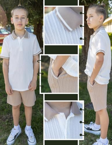 Image of Arshiner Boys 2 Piece Outfits Button Polo Shirt & Elastic Shorts 4-13 Years