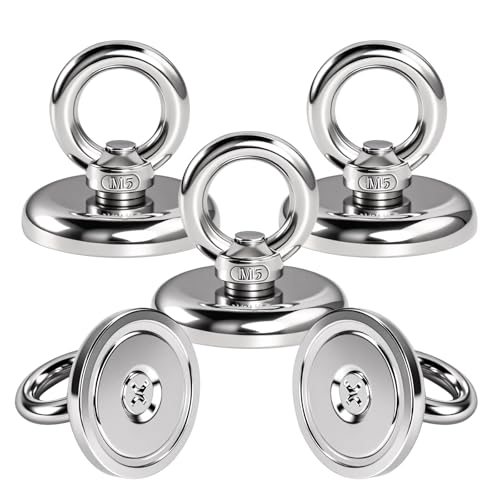 5 Unidades Imanes Neodimio Potentes de 32 kg Fuerza,Muy Fuerte con Perno de Ojo Apto para Exteriores Familia 32mm Iman Imanes Fuertes,Tracción Imán Redondo con Argolla para Casa, Taller, Estanque