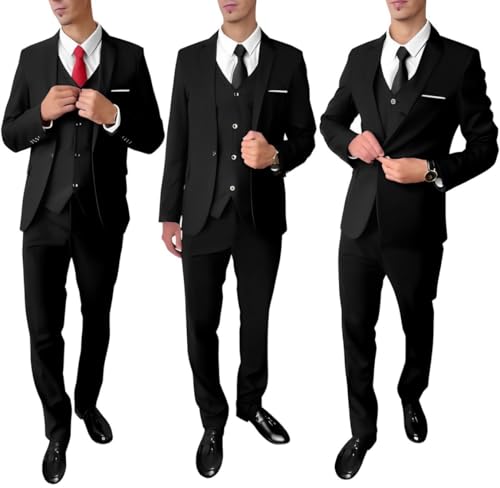 3 Piece Men’s Suit, Slim Fit Stylish Jacket, Pants, Vest, 2 Ties, and Belt, Perfect for Weddings, Business and More3