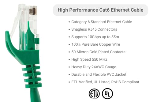 Cable Ethernet corto Cat 6 UTP de 1 pie, verde miniatura 2