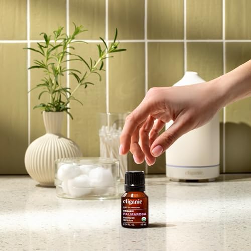 Image of Cliganic Organic Palmarosa Essential Oil, 100% Pure Natural Undiluted (10ml), for Aromatherapy | Non-GMO Verified
