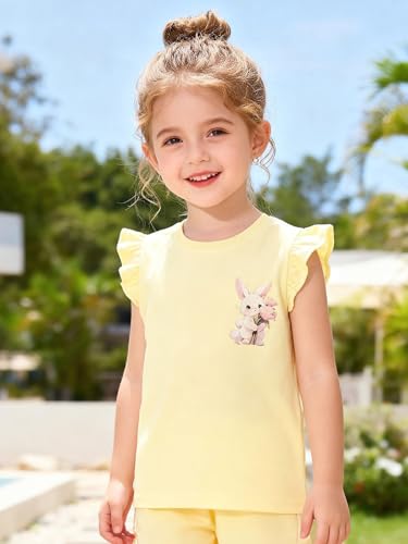 Image of Toddler Girls Bunny T-Shirt Cotton Baby Short Sleeve Easter Outfits Rabbit Shirts Soft Summer Casual Tee Tops