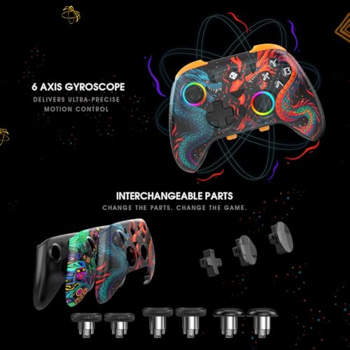 Image of Cosmic Byte Drakon Tri-Mode Controller with Charging Dock, TMR Joysticks, Mechanical Buttons, RGB Lighting, Macro Keys, Trigger Locks, Carrying Case, Interghangeable Top, Gyro, Dual Vibration, PC Software Support (Black)