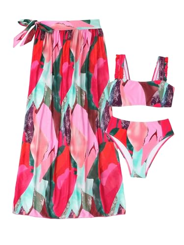 Image of WDIRARA Girl's All-Over Printed Swimsuit Bikini Set with Swim Cover-up