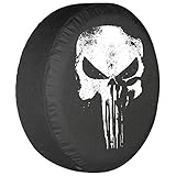 Boomerang 32' Distressed Skull - Spare Tire Cover - (Black Denim Vinyl) - Made in The USA