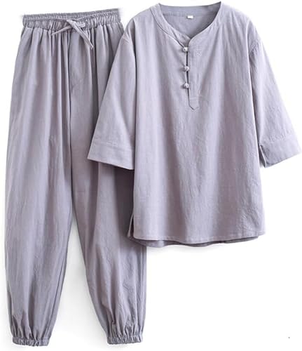 GZKDKZB Traje de Tai Chi, Ropa de Tai Chi, Ropa de algodón y Lino, Ropa de Kung Fu, Traje de Artes Marciales, Ropa Tradicional China, Traje Tang, Pantalones de Manga Corta, Uniforme de Med