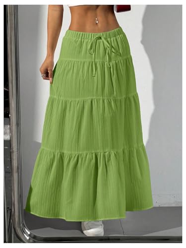 Image of Verdusa Women's Long Maxi Skirt Boho Flowy Flared Ruffle Skirts 2026 Beach Vacation Summer Going Out Outfits