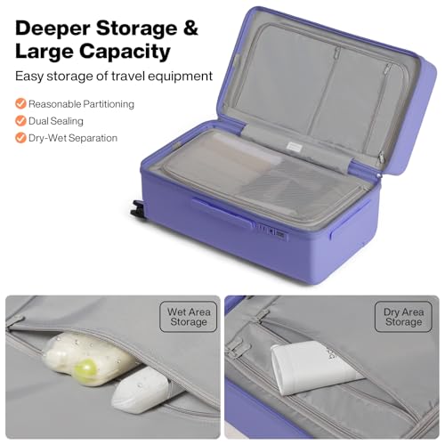 mixi Trunk Luggage 26 Inch Large Checked Luggage PC Hard Shell Rolling Travel Suitcases with Spinner Wheels & TSA Lock, Dreamy Purple3