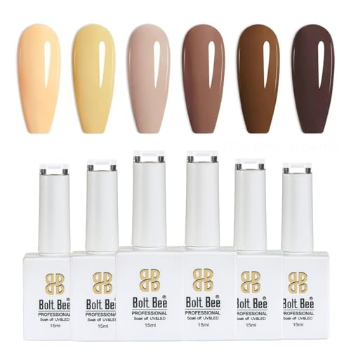 Image of Bolt Bee Gel Polish Kit, 6 Colors Light Soft Sakura White Nude Spring Soak off Nail Art Design Manicure Kit at Home (P+LY+LP+LW+DB+DW)