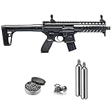 SIG Sauer MPX .177 Cal CO2 Powered Air Rifle with CO2 90 Gram (2 Pack) and 500 Lead Pellets Bundle (Black, Folding Sights)