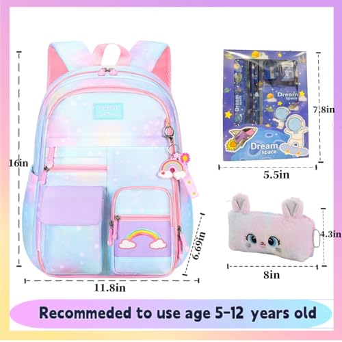 Image of Kids Backpack for Girls.Girls Backpack,School Bag for Kids.GirlsTeens Middle Student,Kawaii Children's Book Bag Blue