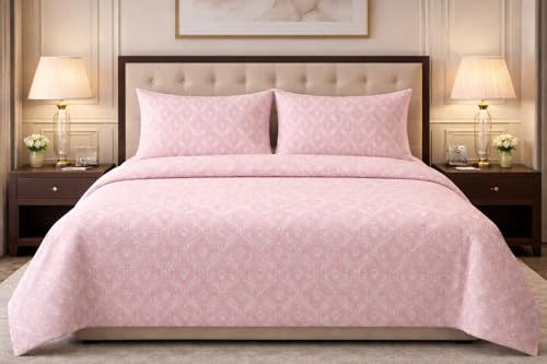Image of Skyla Bedsheet for Double Bed| King Size 400 TC Cotton| 108 * 108 Inch Bedsheet|King Size Bedsheet with 2 Pillow Covers(Pink Ferm)