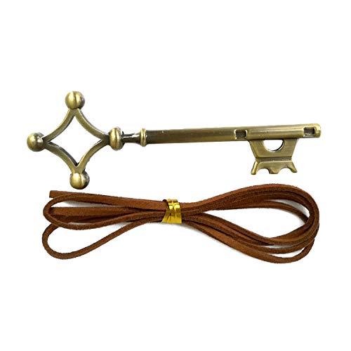 ZOA Japanese Anime Attack on Titan Eren Jeager Key Pendant Necklace Bronze Metal Leather Cosplay Gift for Anime Fans Men Women (No Mini Logo)
